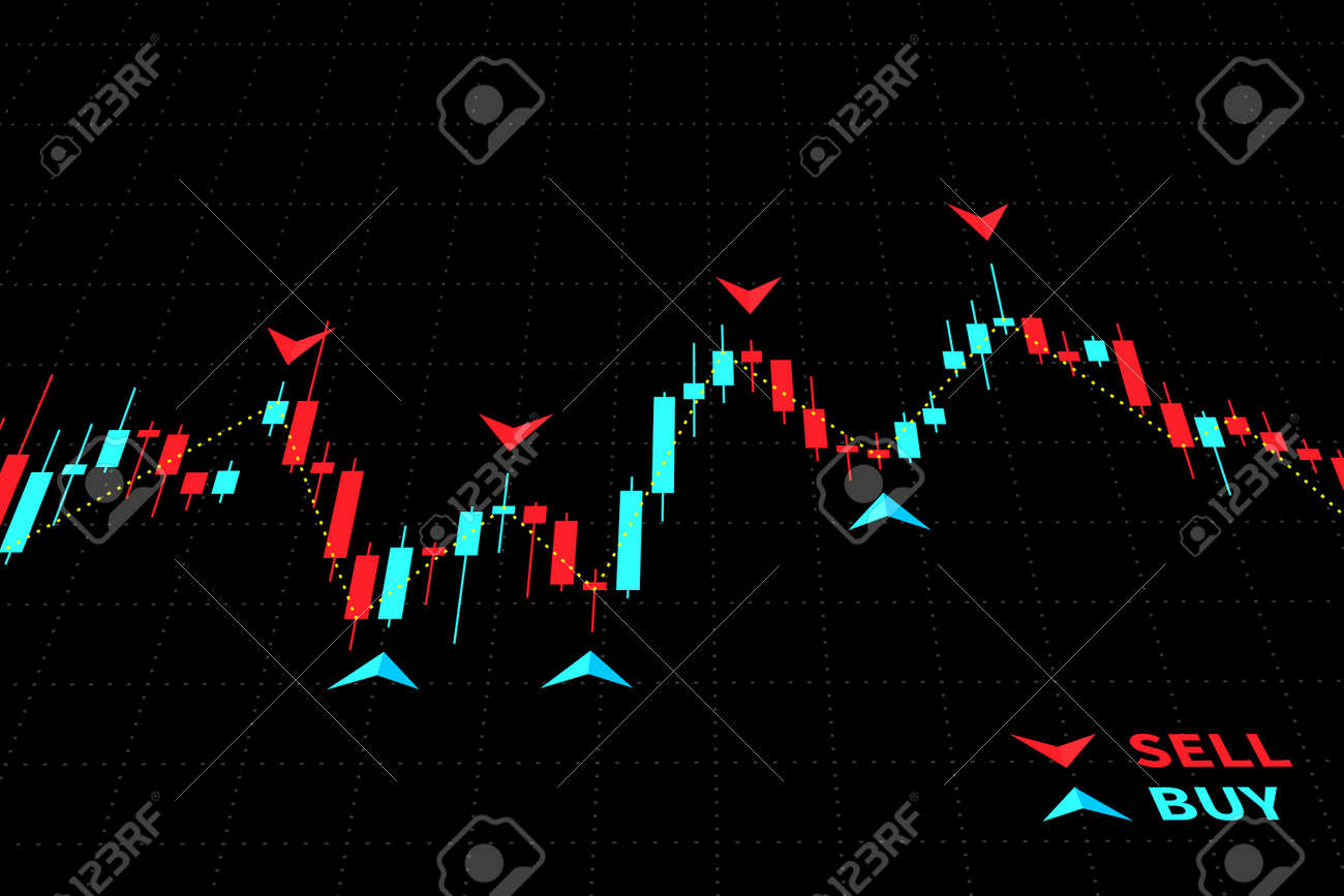Forex Trading Indicators Vector Illustration On Black Background - 
